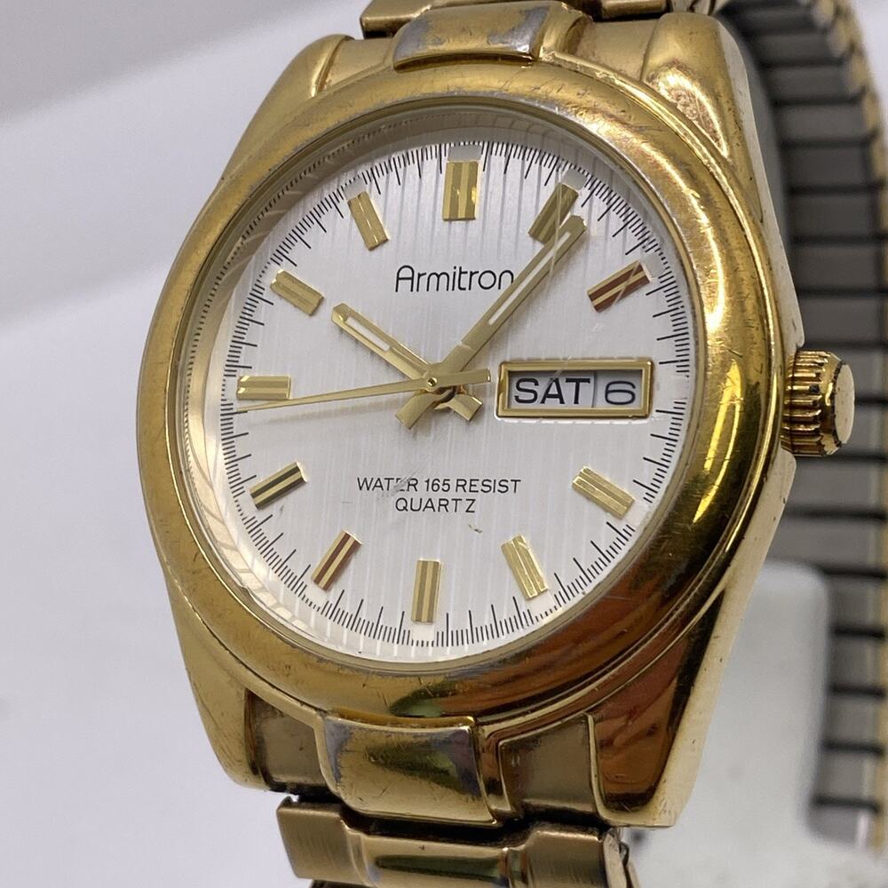 Armitron Mens Gold Tone Date Watch Works New Battery